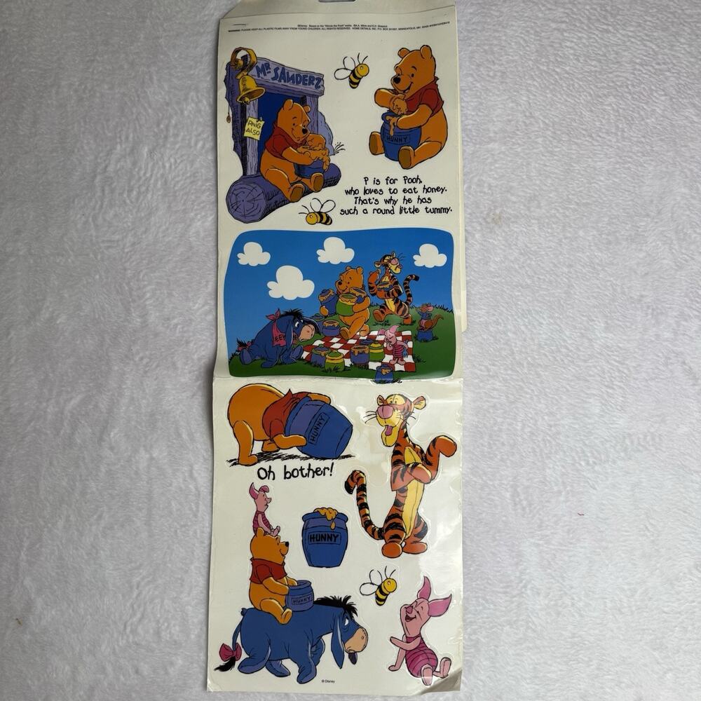 Vintage 90s Winnie The Pooh Window Static Cling Sticker Set Tigger Piglet Eeyore